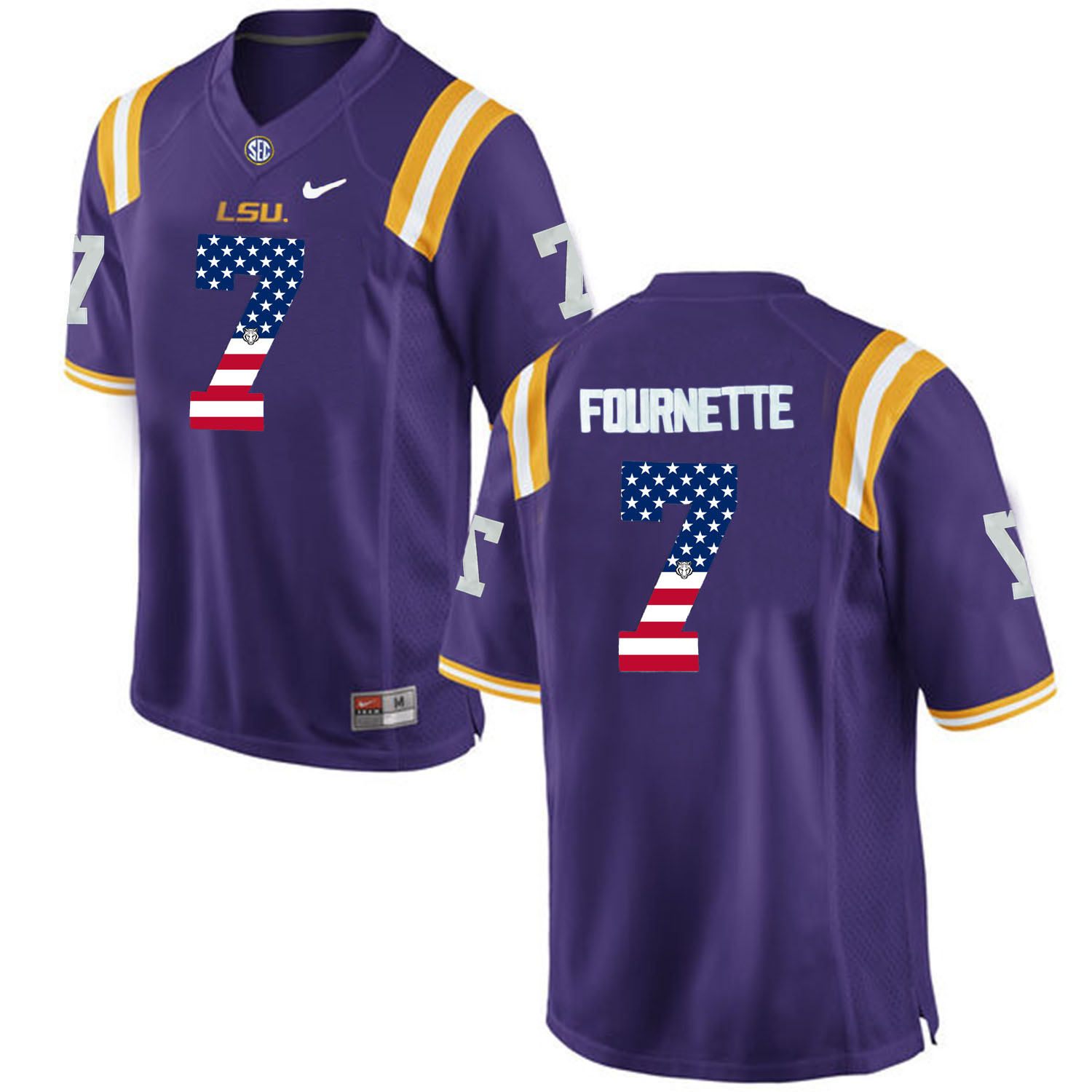 US Flag Fashion  Men LSU Tigers Leonard Fournette #7 College Football Limited Jersey  Purple->->NCAA Jersey